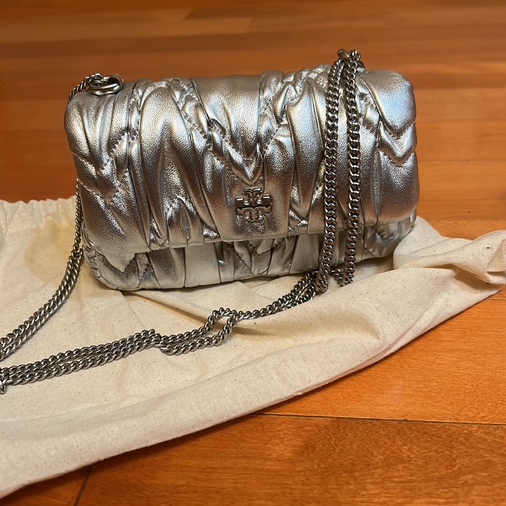 Kira Metallic Leather Ruched Mini Flap Crossbody Bag Like new